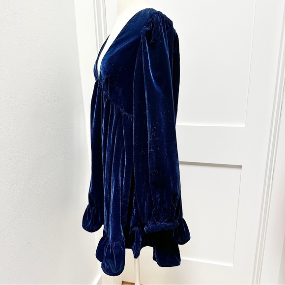 FREE PEOPLE Estella Velvet Mini Dress in Navy Blue - Picture 8 of 13
